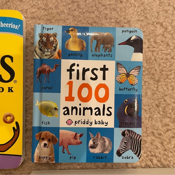 4 Baby Board Books. Cheerios, First 100 Animals word book, A Birthday Cow - Picture 3 of 5